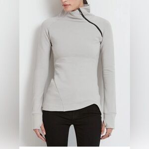 MARCELLA Light Grey/Taupe Zip Neck BRIE Fleece Knit Sweatshirt Sz S